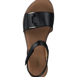 Gabor Comfort 42.700, Keilsandaletten, Damen, schwarz (uni+gold)