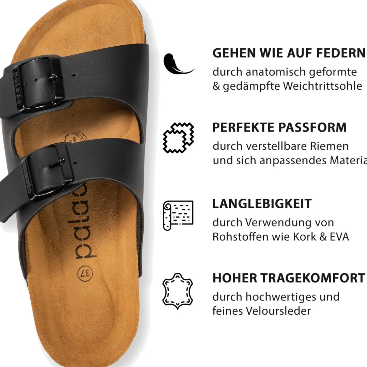 Palado Korfu Matt, Pantoletten, Damen, Schwarz